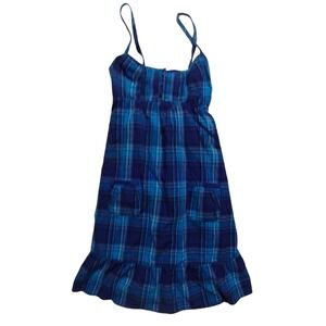 Aerie Blue Plaid Smocked Back Ruffle Hem Sundress with Pockets XS/TP Casual